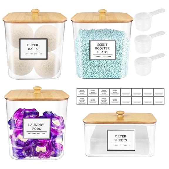 AARTVARK TEES 3 1 Pack Laundry Pods Container,Large Laundry Detergent Powder Storage Containers with Wooden Lids & Labels