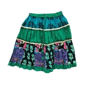 Mogul Women's Mini Skirt Green Floral Print Summer Fashion Skirts