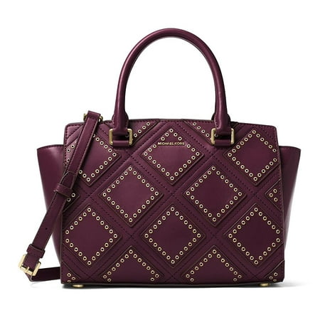 - Selma Medium Diamond Grommet Leather Satchel - Plum - 30F6ADXS2L-633