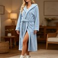 thumbnail image 5 of Womens Plush Robes Long Soft Jacquard Fluffy Bathrobe Hooded Robe Sleepwear with Pockets Sky Blue Free Size, 5 of 6