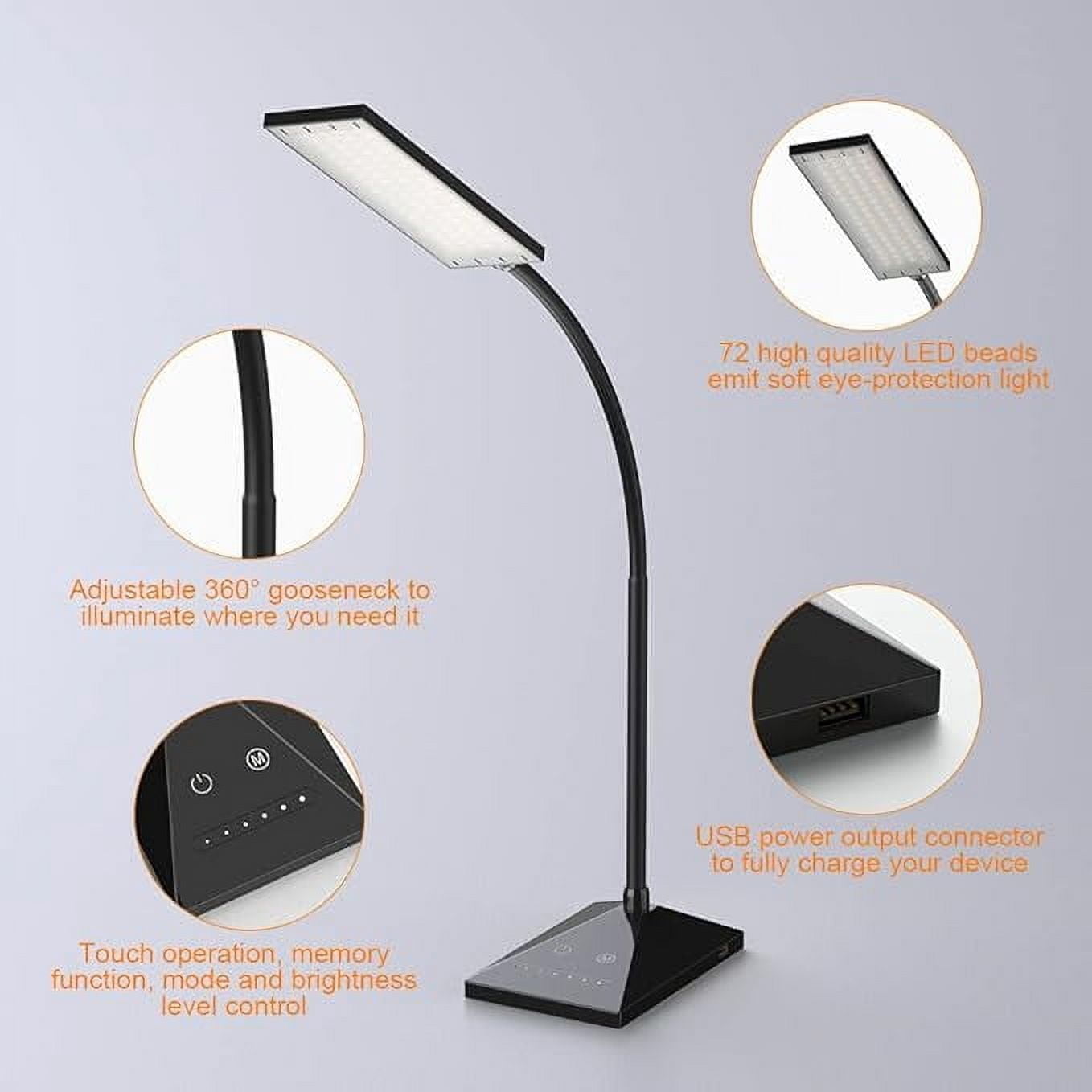 RAOYI Selfie Light,7W LED Desk Lamp with Stand Five Touch Dimming Modes Eye-Caring Reading Light Adjustable Neck Clip Night Light,Black