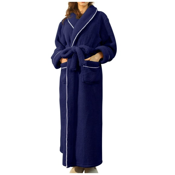 Ersazi Women'S Pajamas Women'S Large Size Solid Color Flannel Robe Pajamas Bathrobe With Belt In Clearance Navy Xxxl
