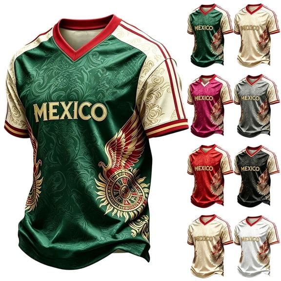 LNZGNM 2026 Mexico Soccer Jersey, Men’s V-Neck Short Sleeve Fan Shirt for Game Day, Training, Travel, and Casual Wear,White(XL)