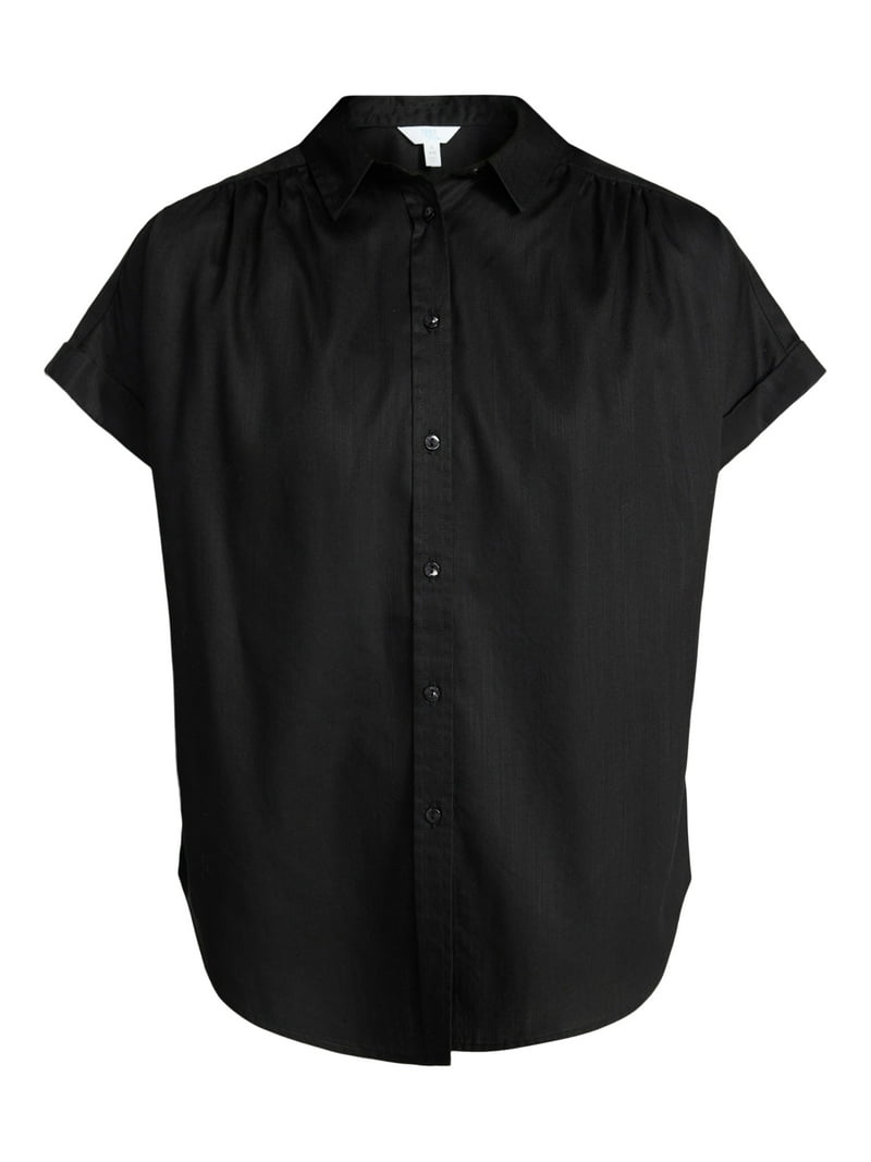 Time and Tru Women's Chambray Camp Shirt with Short Sleeves, Sizes