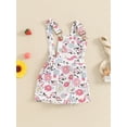 thumbnail image 3 of Nygoyerh Little Girls Denim Overall Shorts Toddler Flower/Chicken/Cow Print Sleeveless Suspender Jumpsuit 6M 12M 18M 24M 3T 4T 5T 6T Kids Cute Summer Shortall Rompers, 3 of 9