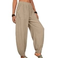 thumbnail image 3 of Frontwalk Women Pants Trousers With Pockets Linen Wide Leg  Travel Plus Size Pant Bottoms Khaki 2XL, 3 of 4