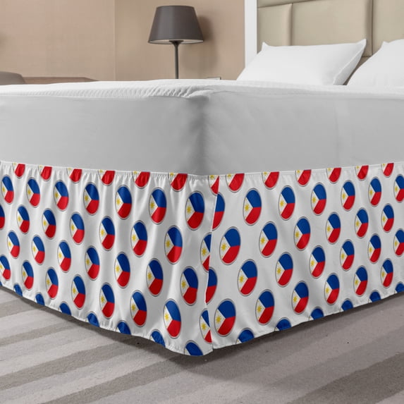 Phillipine Bed Skirt, Pattern from the Circles with Flag of Philippines National Graphic, Elastic Bedskirt Dust Ruffle Wrap Around for Bedding Decor, 4 Sizes, Multicolor, by Ambesonne