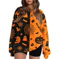 thumbnail image 2 of Halloween Fuzzy Tops for Women Printed Crew Neck Long Sleeve Trendy Spooky Festival Party Pullover Top Multicolor 10 L, 2 of 6