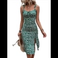 thumbnail image 1 of Vestido Midi Floral de Verano para Mujer con Tirantes Finos y Abertura en el Muslo Verde S, 1 of 8