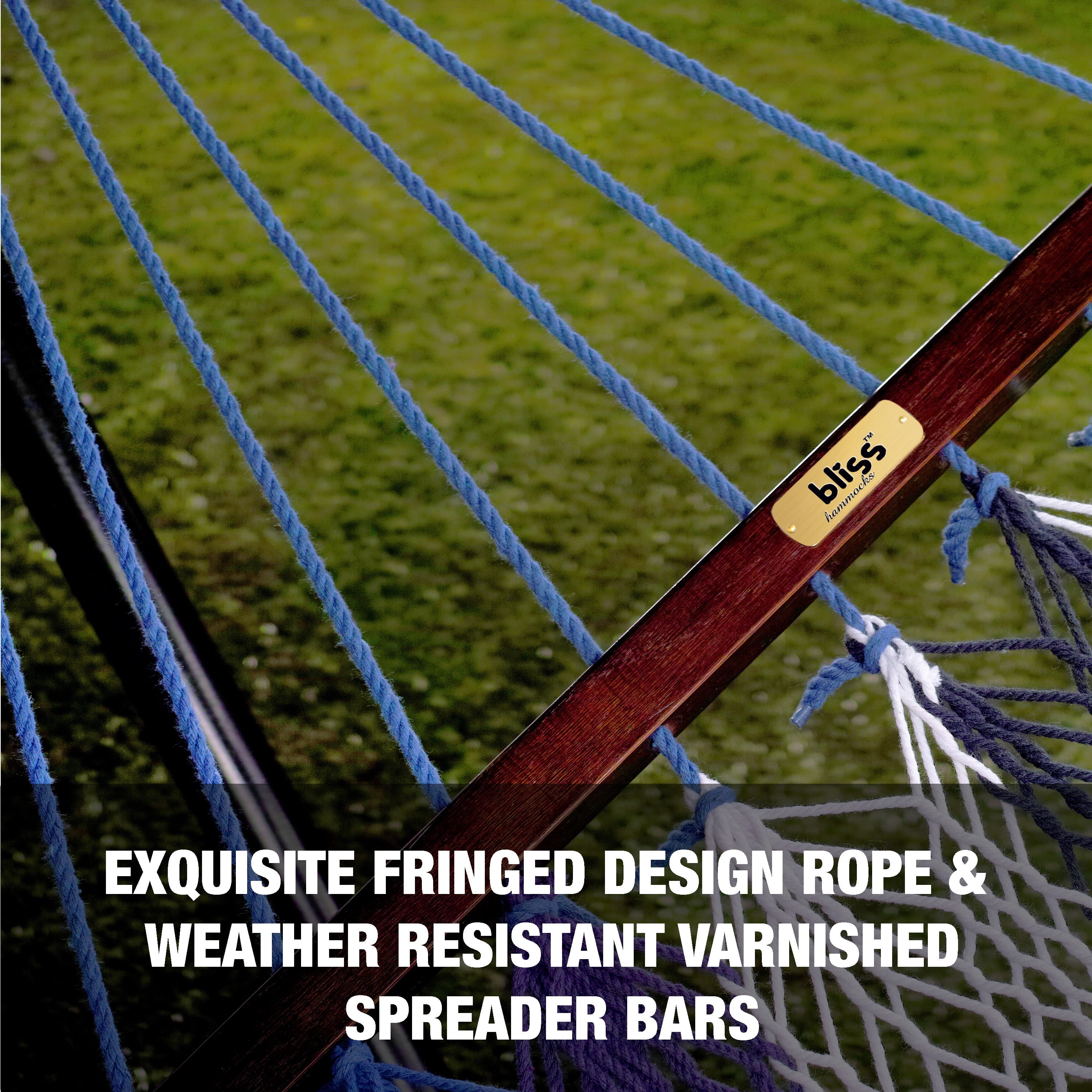 Bliss Hammocks BH-409M Multi-Color Rope Hammock w/ Spreader Bars & Hanging Hardware | 55-in. Wide | 450 Lb. Capacity