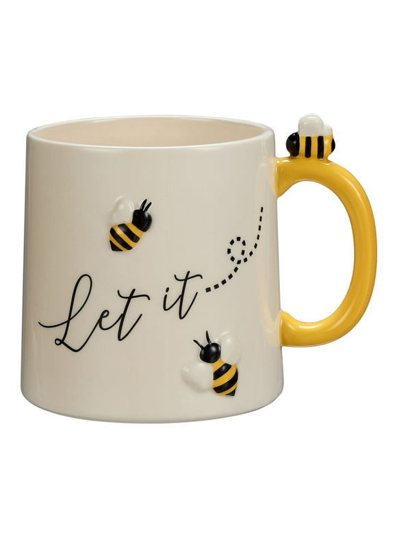 Mainstays Bumble Bee Sculpted Earthenware Mug, 18.26 Ounces, White and Yellow