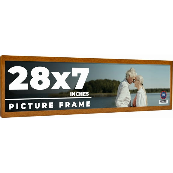 28x7 Honey Brown Real Wood Picture Frame Width 0.75 inches | Interior Frame Depth 0.5 inches |