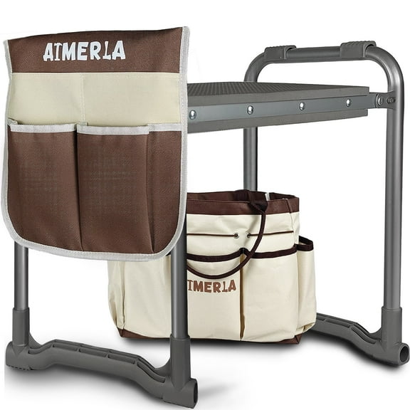 Aimerla Foldable Garden Kneeler Seat Heavy Duty [Upgraded Widened Thick Kneeling Pad] Durable Garden Stool with Large Garden Tool Bags with Pockets - Portable Garden Bench Gardening Gifts for Parents