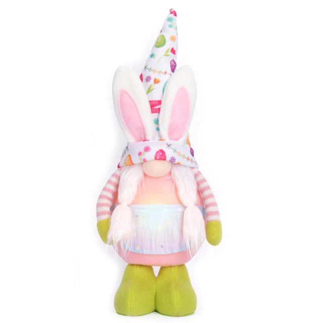 GPU Gnomo de Pascua, decoración hecha a mano, conejito de primavera, luz Led, Tomte sueco, adorno de felpa para vacaciones, figuras de conejo