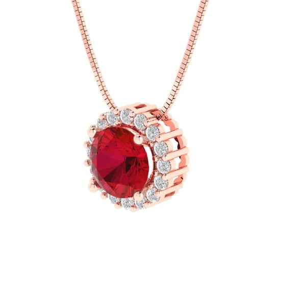1.24 ct Brilliant Round Cut Halo Ruby 14k Rose Solid Gold Everyday Affordable Designer Necklace Pendant with 16" Chain
