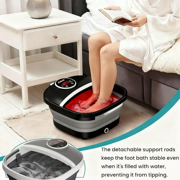 Gehana Foot Spa Massager with Heat and Bubbles - Digital Display, Collapsible Foot Bath with Massage Rollers, Temperature Control, Perfect for Foot Relaxation at Home