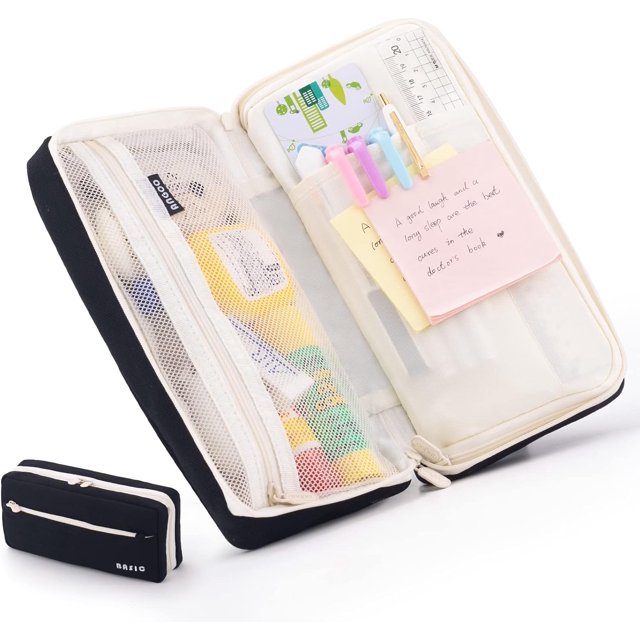 GFDYREE Big Capacity Pencil Case Pencil Pouch School Supplies for College Students Office Simple Stationery Pencil Holder Bag Teen Girls Women-Black