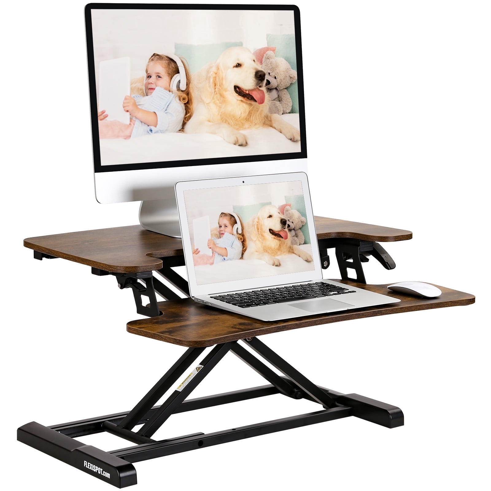 FitStand Home Office Height Adjustable Standing Desk Converter Special Walnut 28" U-Shape with Keyboard Tray MDF
