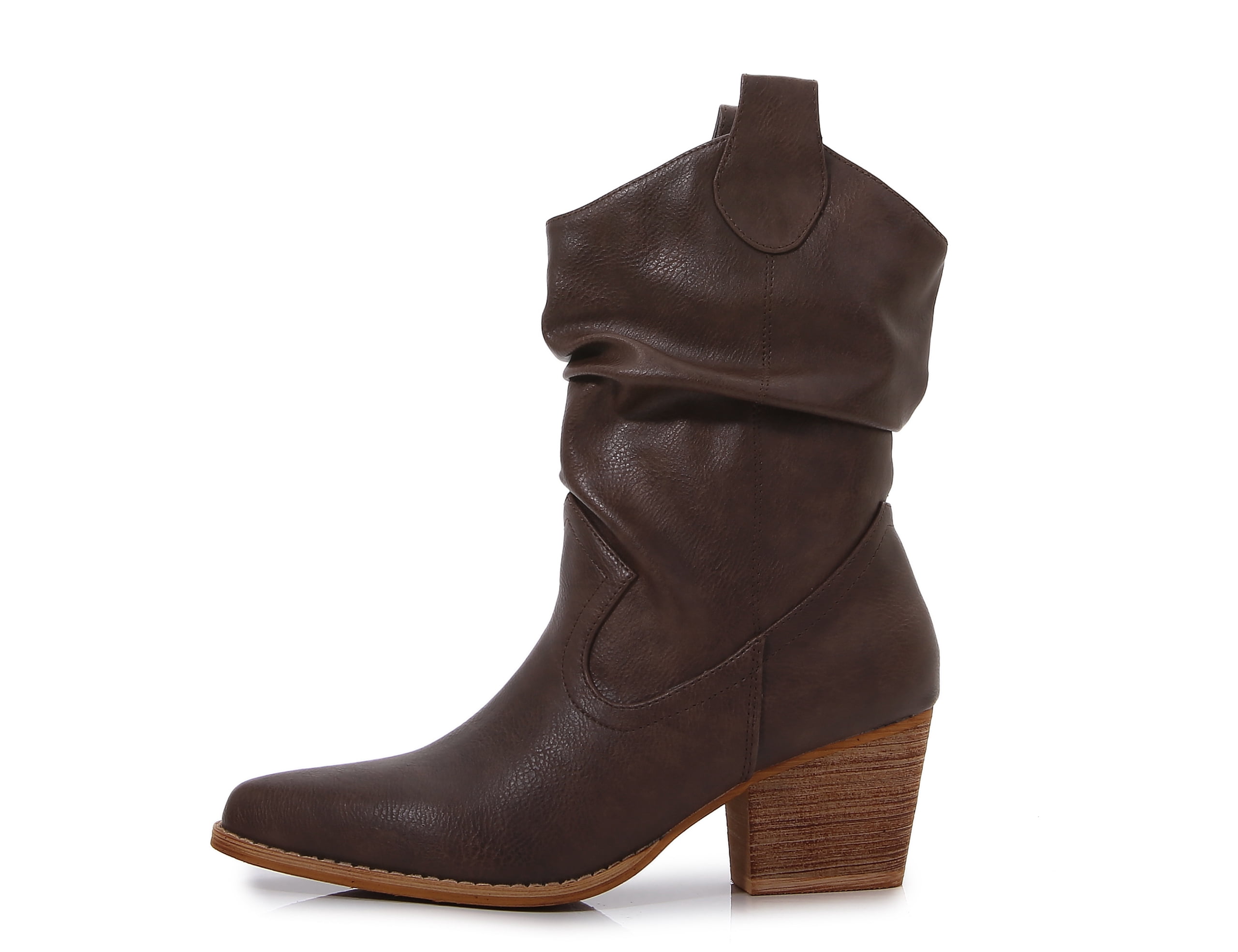 Premium PU Leather Wooden Heel Long Chelsea Boots (Brown, 7)