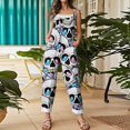 thumbnail image 4 of EANJE Halloween Dressy Jumpsuits for Women Gothic Skull Floral Graphic Women Overall Sleeveless Wide Leg Jumpsuit Loose Straps Rompers Relaxed Bib Overalls Winter Clothing Blue XL, 4 of 6