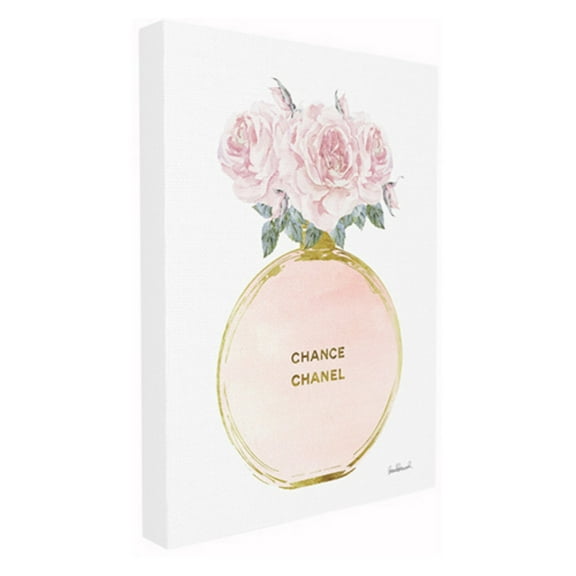The Stupell Home Decor Collection Pink and Gold Round Perfume Bottle with Roses Oversized Stretched Canvas Wall Art, 24 x 1.5 x 30