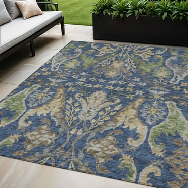 HomeRoots 605290 5 x 8 ft. Navy Blue, Green & Brown Floral Washable Indoor & Outdoor Rectangle Area Rug