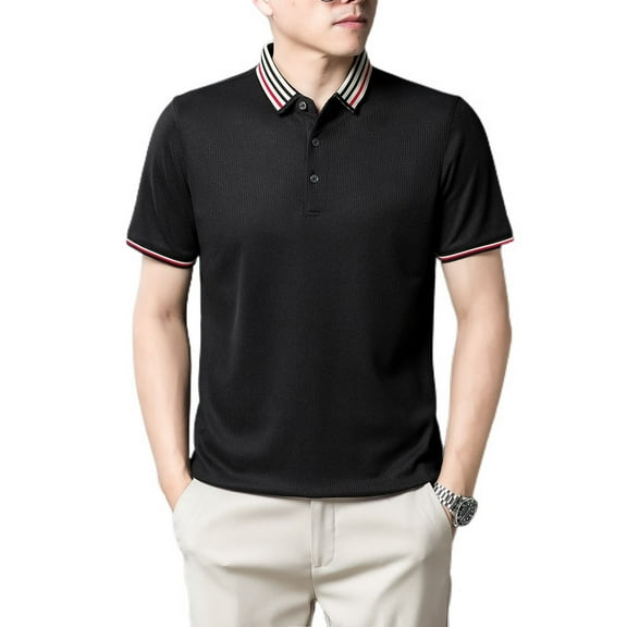 Jinda Men's Short Sleeve Tshirt Cotton Polo Shirt Soft Slim Fit Waffle Knit Lightweight Casual Big And Tall Black Small
