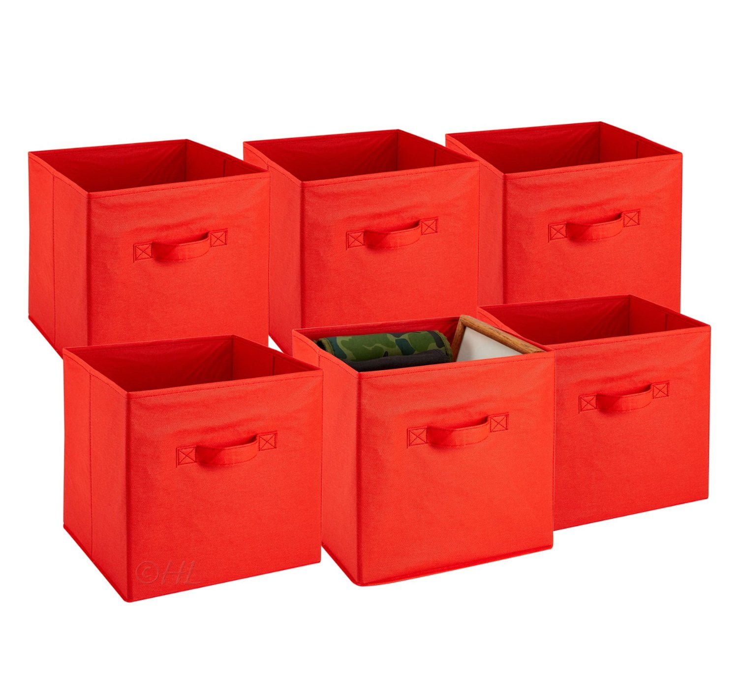 Foldable Storage Cube Bins Red Pack of 6