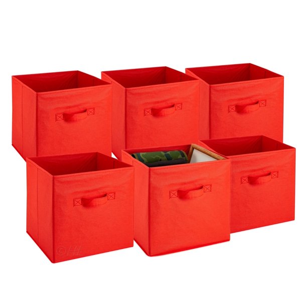 Foldable Storage Cube Bins Red Pack of 6