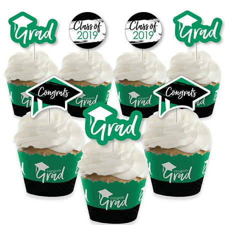 Green Grad - Best is Yet to Come - Cupcake Decoration - 2019 Green Graduation Party Cupcake Wrappers and Treat Picks Kit - Set of