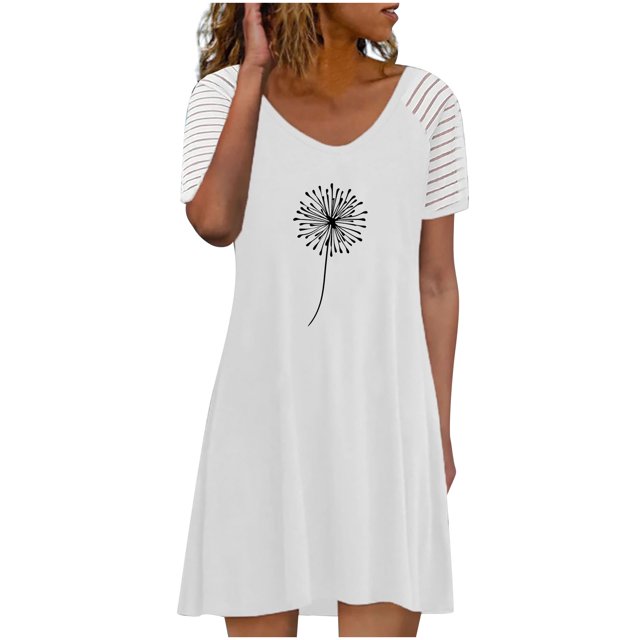 Moda mujer vestidos con cuello en v verano impresión casual manga corta vacaciones playa mini vestido Fridja qw6700
