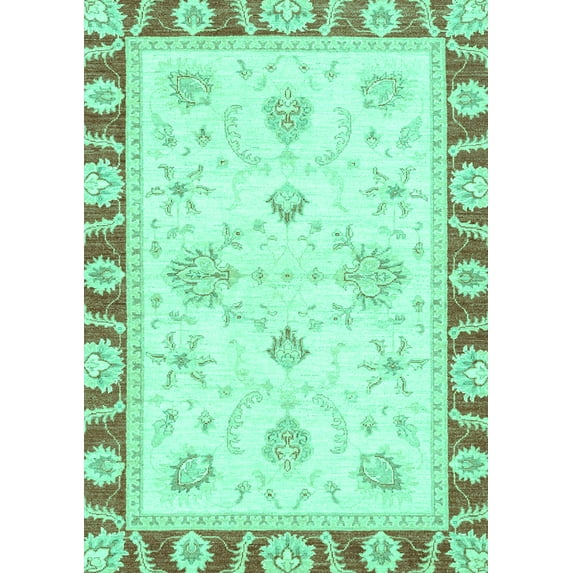 Ahgly Company Indoor Rectangle Oriental Turquoise Blue Modern Area Rugs, 8' x 12'