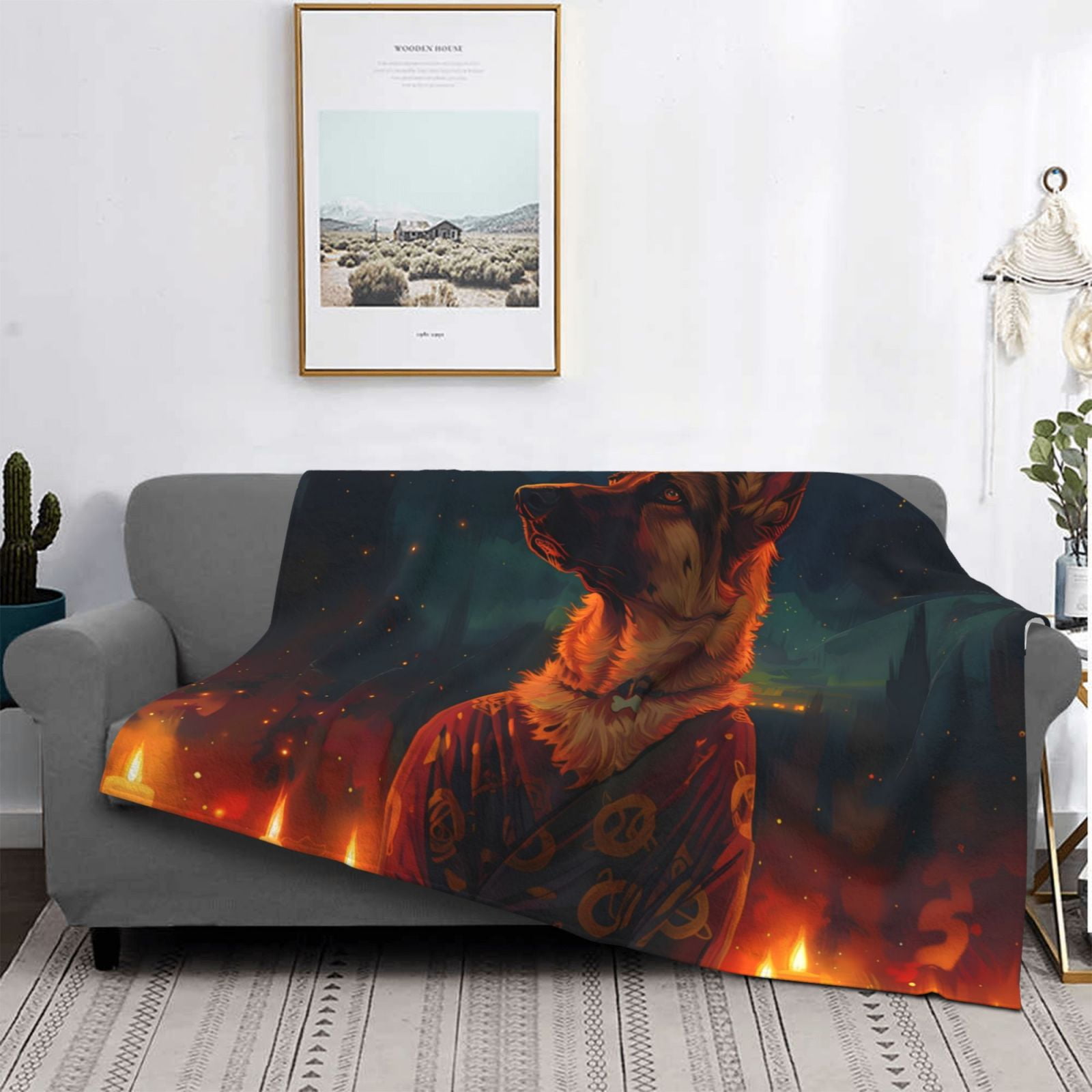 Throw Blanket for Couch - Candle Shepherd Dog Soft Comfy Lightweight Cozy Warm Throw Blanket, Fuzzy Plush Flannel Blanket & Throws for Sofa and Bed All Season