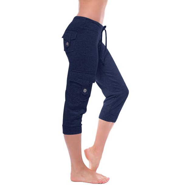 Capreze Womens Capris Sweatpant Joggers Cargo Crop Workout Pants Plus Size Elastic Waist Yoga