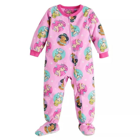 Disney Princess Toddler Girl's Pink Soft Fleece Character Footed Pajama Sleeper (Size 5T)