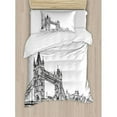 thumbnail image 3 of Vintage Duvet Cover Set Queen Size, Old Fashion London Tower Bridge Sketch Architecture British UK Scenery Art Print, Decorative 3 Piece Bedding Set with 2 Pillow Shams, Black White, by Ambesonne, 3 of 3