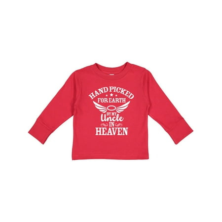 

Inktastic Handpicked for Earth By My Uncle in Heaven with Angel Wings Gift Toddler Boy or Toddler Girl Long Sleeve T-Shirt