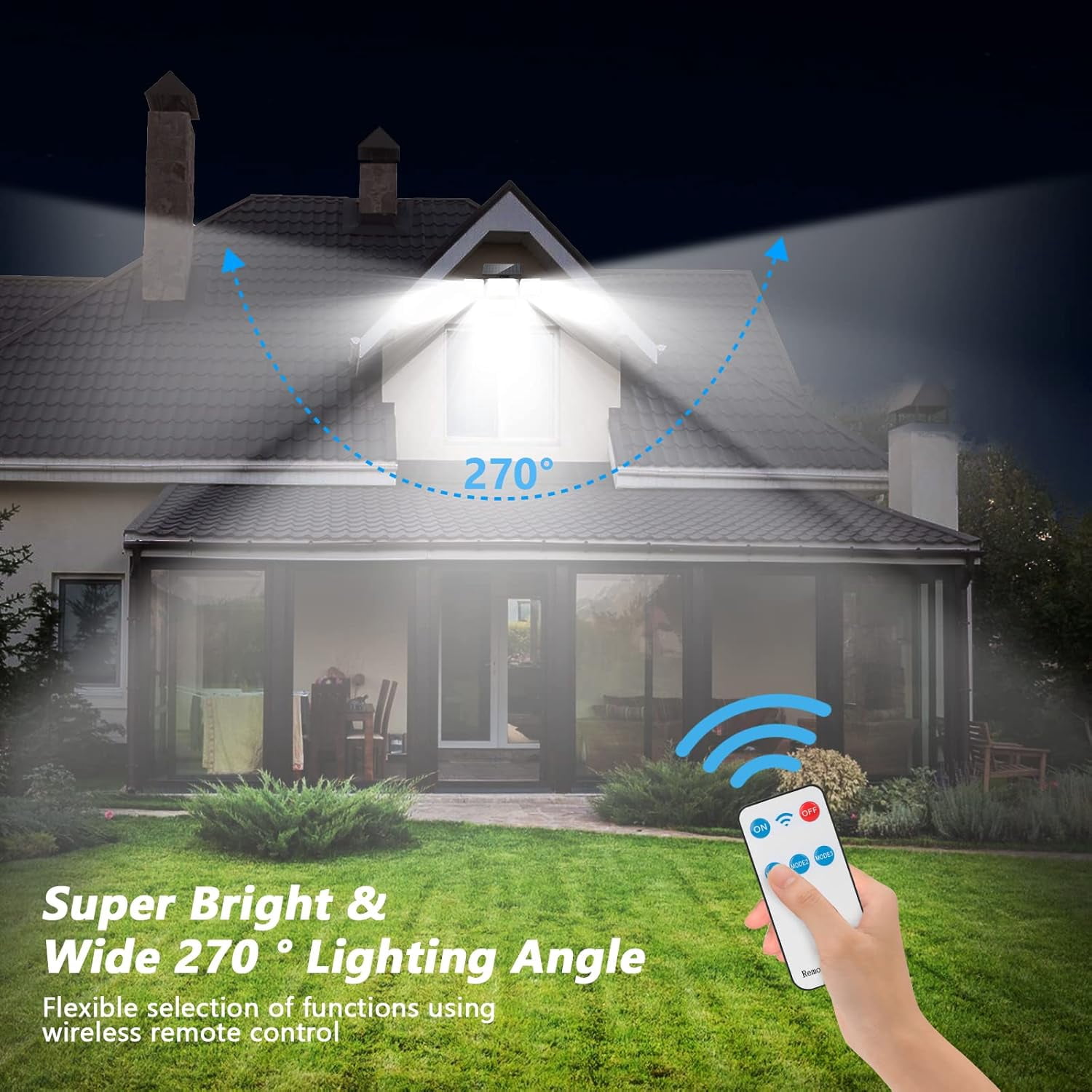 Solar Lights Outdoor, 288 LED 2800LM Motion Sensor Outdoor Light with Remote Control, 4 Heads IP65 Waterproof Solar Flood Security Lights for Outside Patio Wall -2PACK