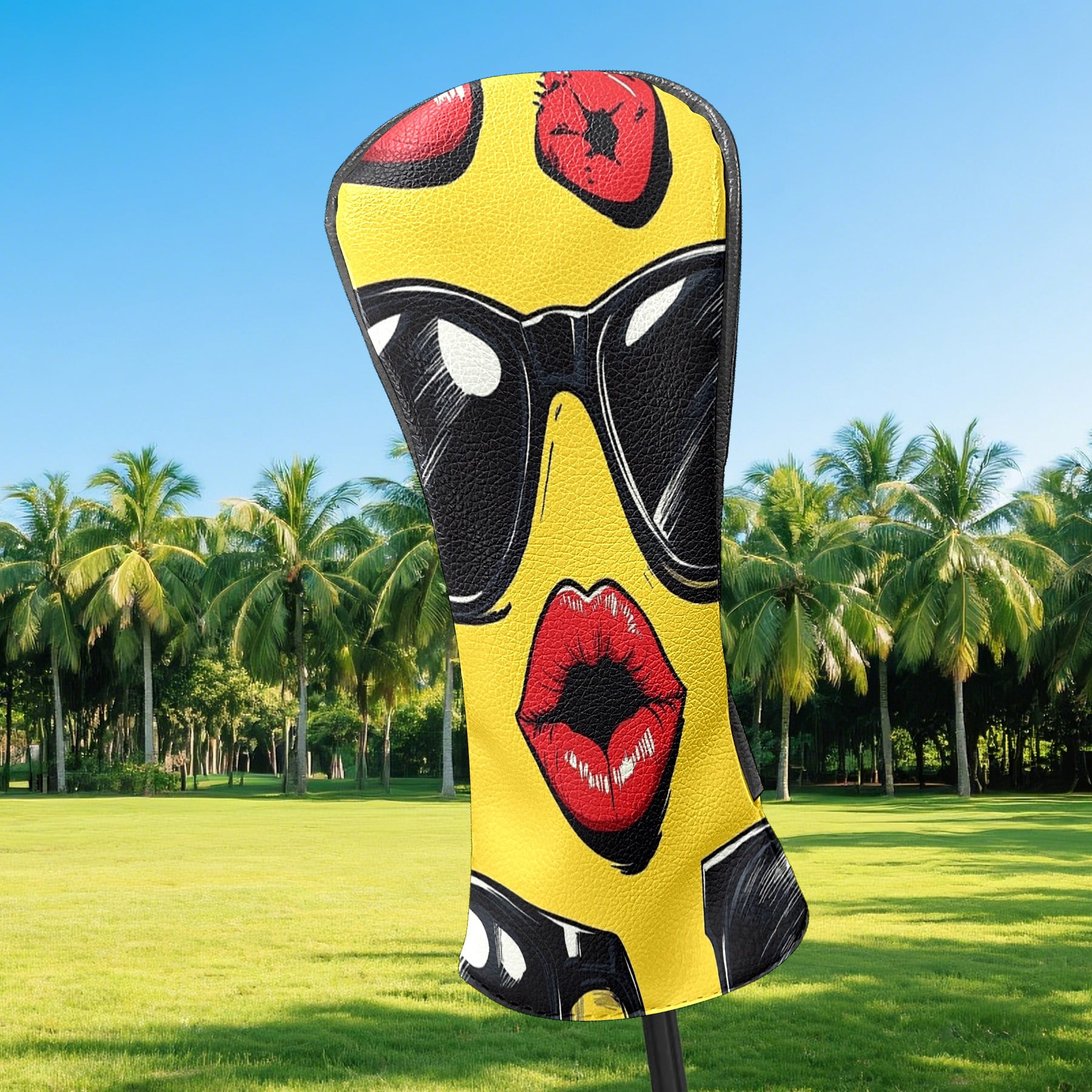 Golf Club Covers PU Leather Waterproof Head Covers for Fairway Woods Hybrids Funny Patterns
