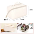 thumbnail image 2 of Bolsa de maquillaje de viaje, bolsa de maquillaje de apertura grande, bolsa de maquillaje portátil que se abre plana para fácil acceso, bolsa de maquillaje de cuero PU, organizador de cosméticos, 2 of 5