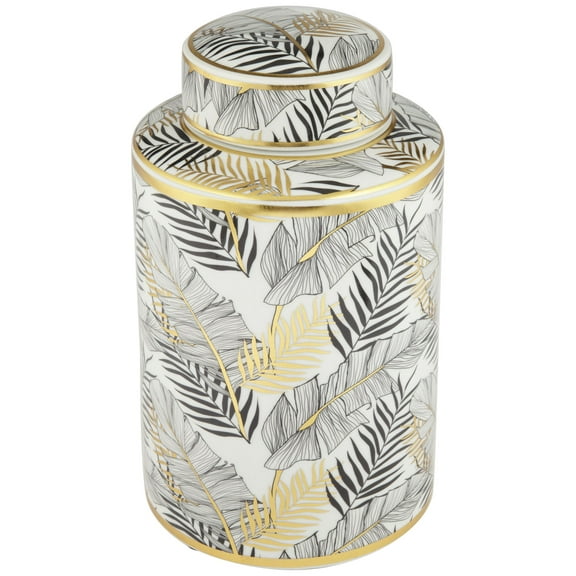 Studio 55D Palm Leaf 12" High Decorative Porcelain Ginger Jar with Lid