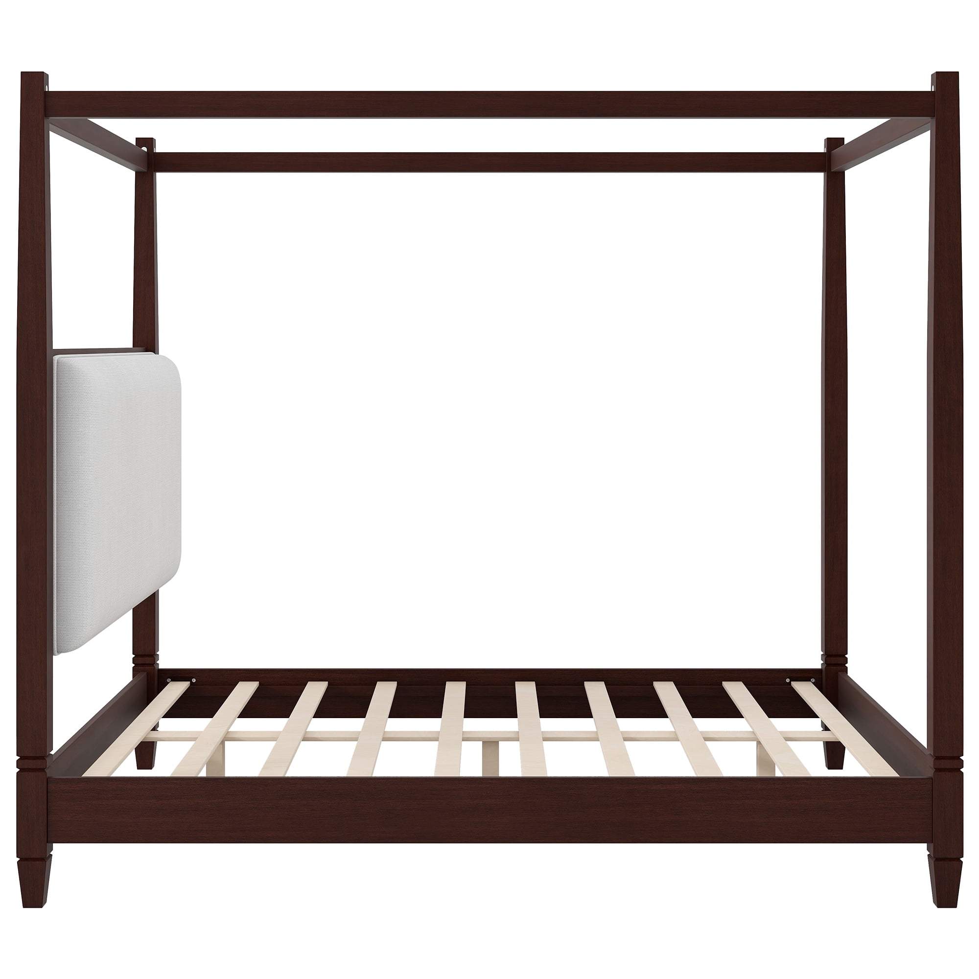 Euroco Wood Queen Size Canopy Platform Bed with Upholstery Headboard, Espresso