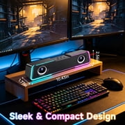 DAYBETTER Bluetooth Computer Speakers, PC Sound Bar with Deep Bass for Desktop Monitor, Colorful LED Lights, Switch Button USB Powered for Computer Desktop PC Laptop