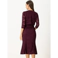 thumbnail image 3 of DARING DIVA Women's Fishtail Sheath Open Front Shrugs 2pc Lace Dress S Burgundy, 3 of 6