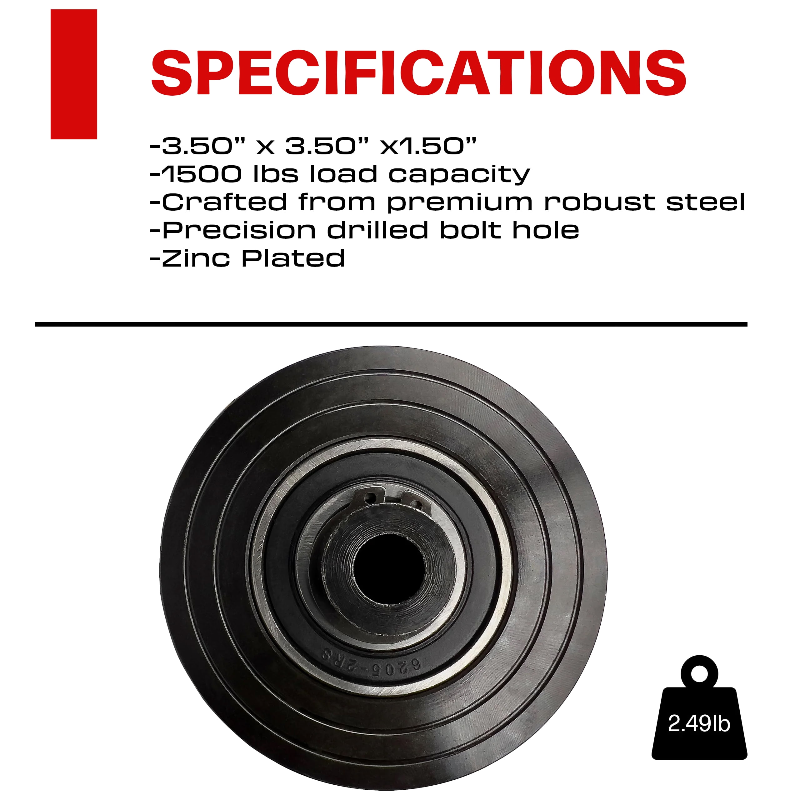 3.5 Inch V-Groove Gate Wheel Solid Steel V Track Caster Zinc Black