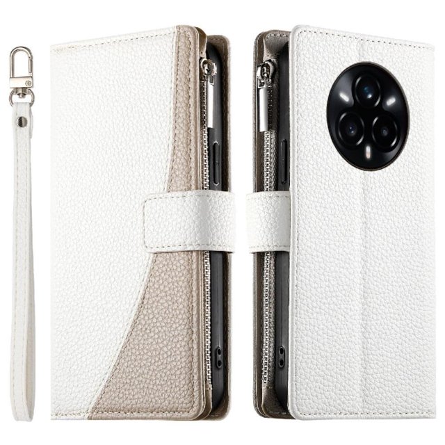 Funda cartera GANGXUN para Realme 14 Pro Plus , cuero PU con tarjetero, cremallera, correa de mano, soporte y protección 1239°