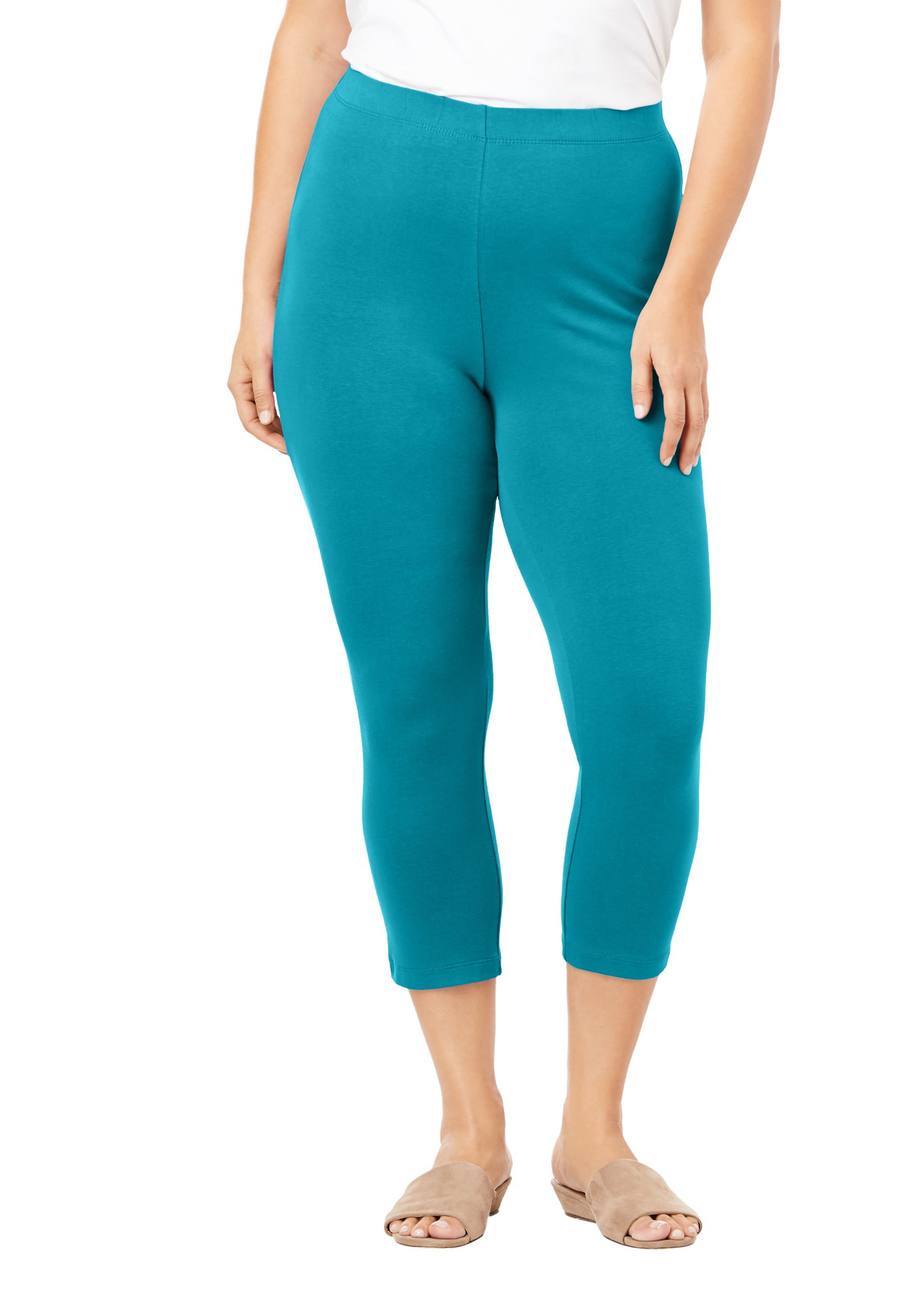 Roaman's Women's Plus Size Essential Stretch Capri Legging Activewear  Workout Yoga Pants - 34/36, Deep Turquoise Purple - Walmart.com