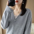 thumbnail image 1 of Cárdigan de punto para mujer, camisa básica con cuello en V, manga larga, conjunto de primavera, suéter para mujer, estilo coreano, 1 of 6