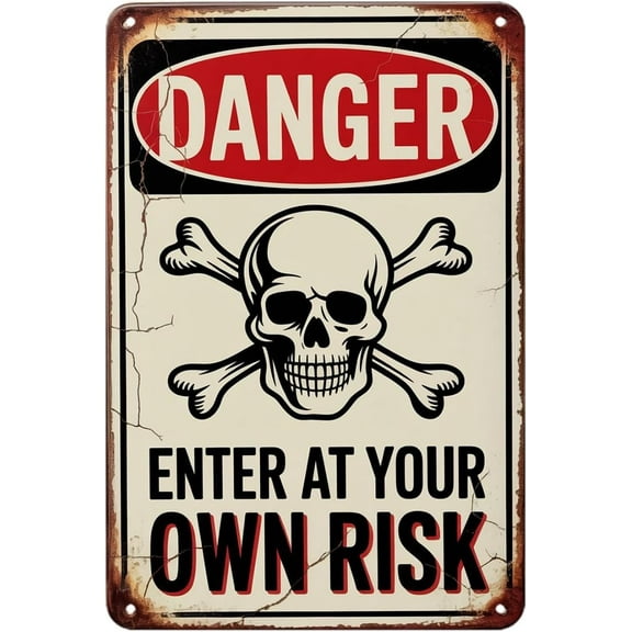 Danger Skull and Crossbones Vintage Metal Sign, Warning Tin Sign Suitable for outdoor decoration, garage home bar 8 x 12, easy to hang