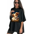 thumbnail image 3 of Plus Size Shirt for Women Oversized Black Tops for Women Short Sleeves Shirt for Women Cute Puppy T Shirt Crewneck Shirt for Women M, 3 of 5